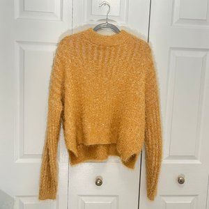 Candie’s Mustard Yellow Eyelash Knit Turtleneck Cropped Sweater